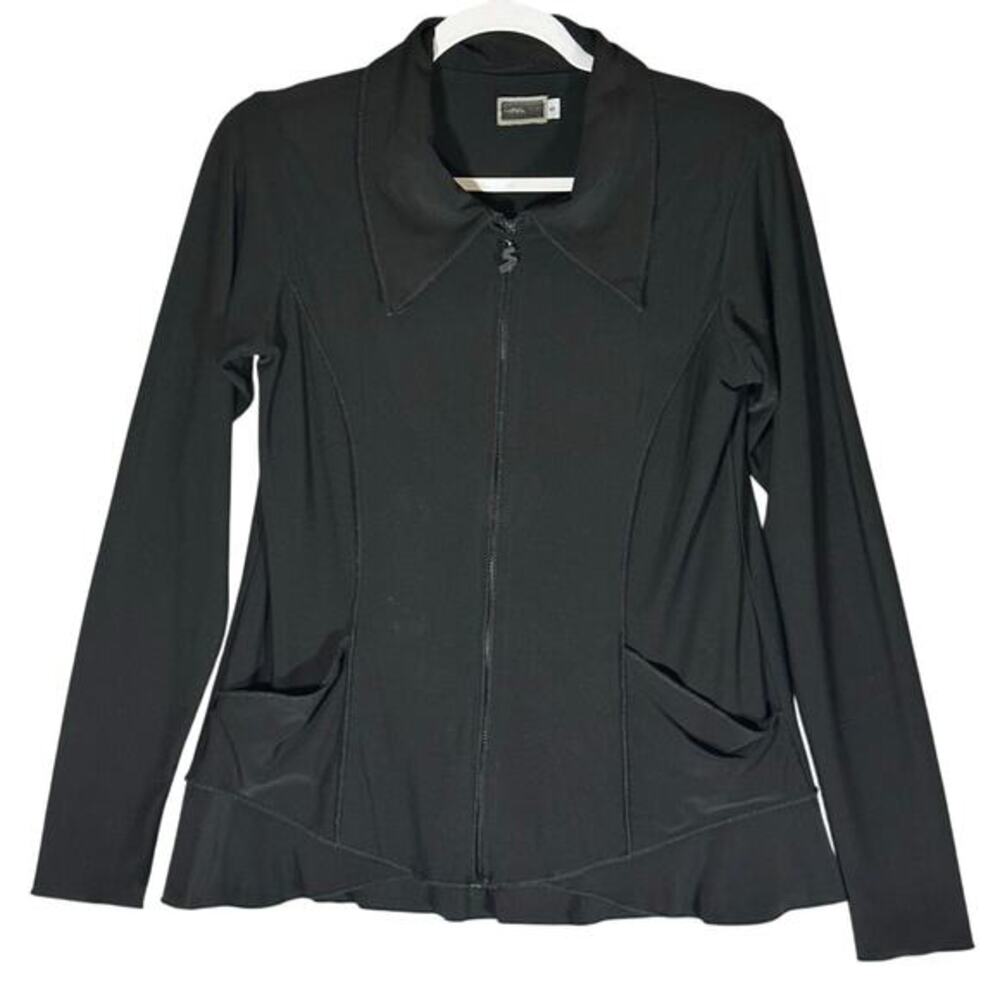 Sympli Black Full Zip‎ Seamed Jacket Sz 6 Swing Asymmetric Hem Jersey Canada